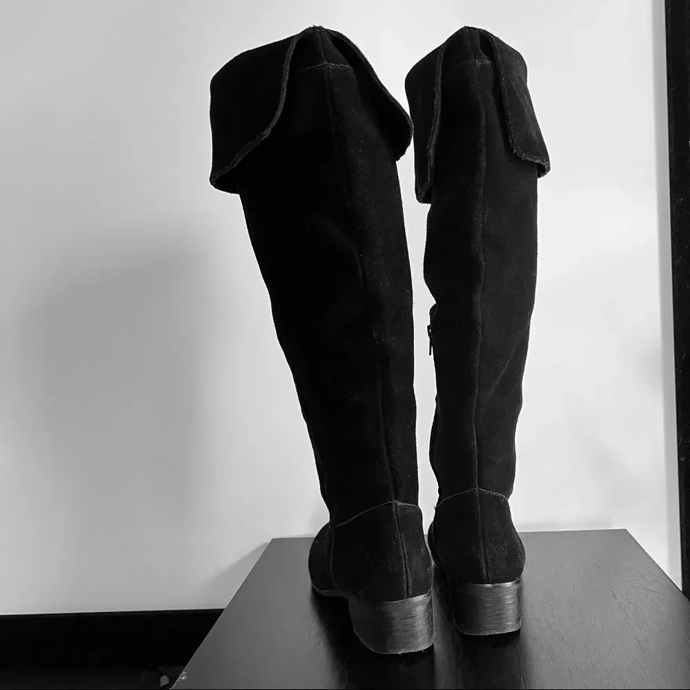 Steve Madden Tyga Suede Leather Black Over the Knee Boots 1.75” Block Heel Sz. 8